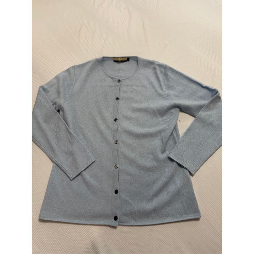 Trish Gregory New Zealand 100% Pure Cashmere Blue Sweater Cardigan Size Medium